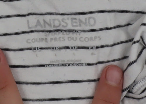 Lands' End Women’s White Striped Roll Neck Long Sleeve Top L
