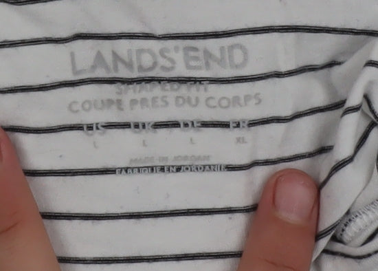 Lands' End Women’s White Striped Roll Neck Long Sleeve Top L