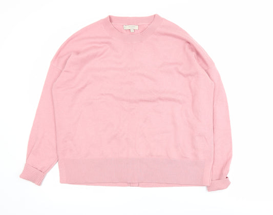 Hobbs Women Pink Merino Wool Blend Button Back Cardigan M