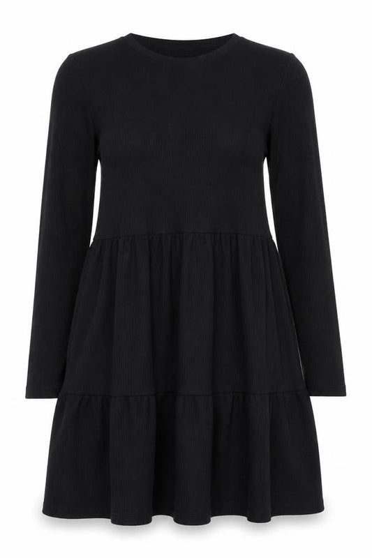 Front view of Miss Selfridge Women’s Black Long Sleeve Swing Dress, size UK 12