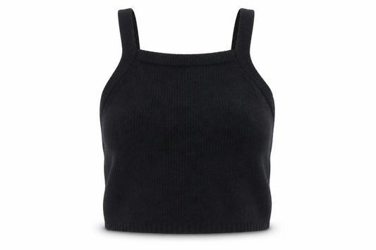 Front view of PRETTYLITTLETHING Women's Black Knit Camisole Tank Top, size S