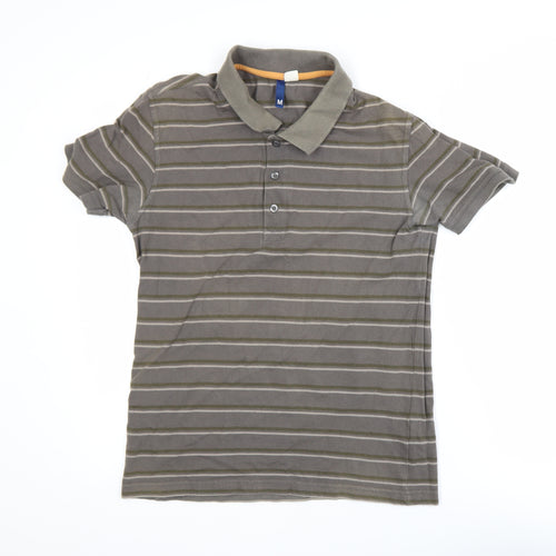 H&M Men's Brown Striped Cotton Polo Shirt Size M Casual Classic