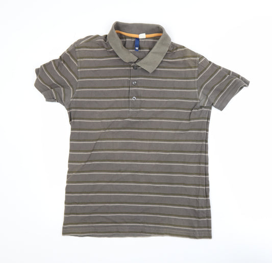 H&M Men's Brown Striped Cotton Polo Shirt Size M Casual Classic