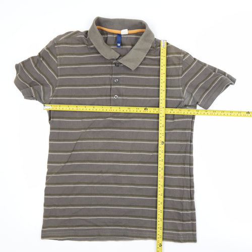 H&M Men's Brown Striped Cotton Polo Shirt Size M Casual Classic