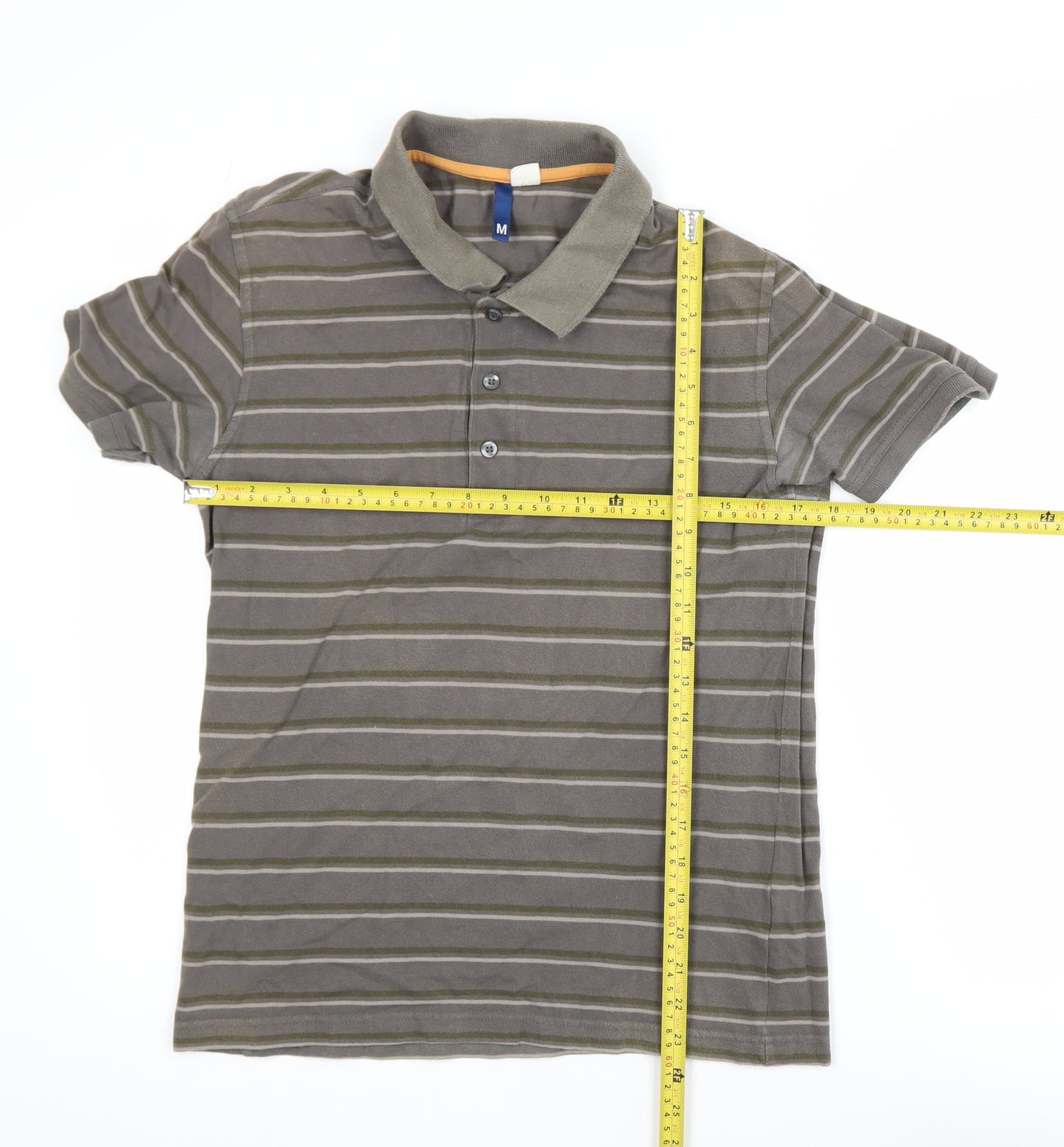 H&M Men's Brown Striped Cotton Polo Shirt Size M Casual Classic