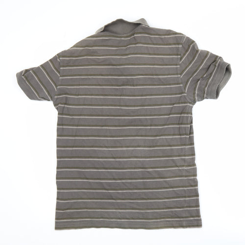 H&M Men's Brown Striped Cotton Polo Shirt Size M Casual Classic