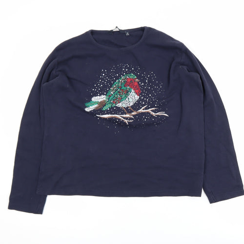 Isle Essentials Girls Blue 15-16 Years Embroidered Robin Long Sleeve Top