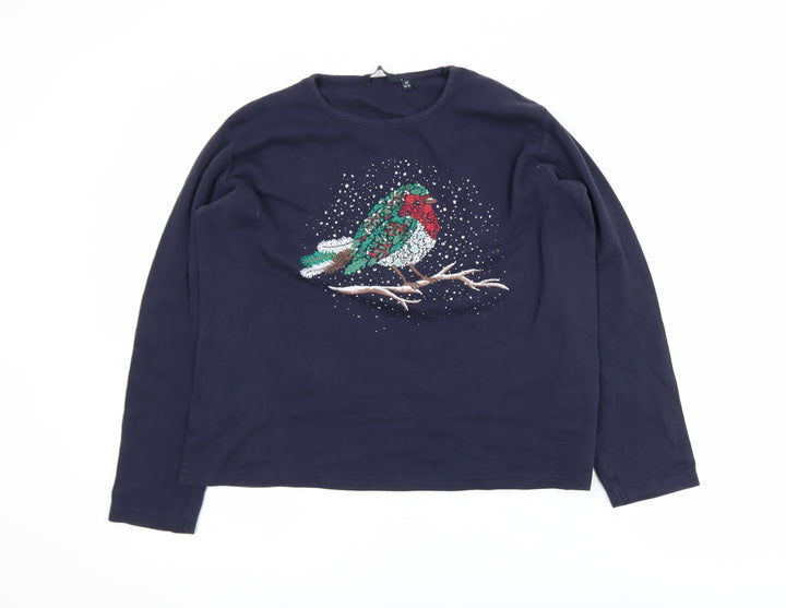 Isle Essentials Girls Blue 15-16 Years Embroidered Robin Long Sleeve Top
