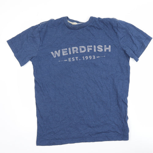 Weird Fish Men's Blue Graphic Cotton Blend T-Shirt Size S