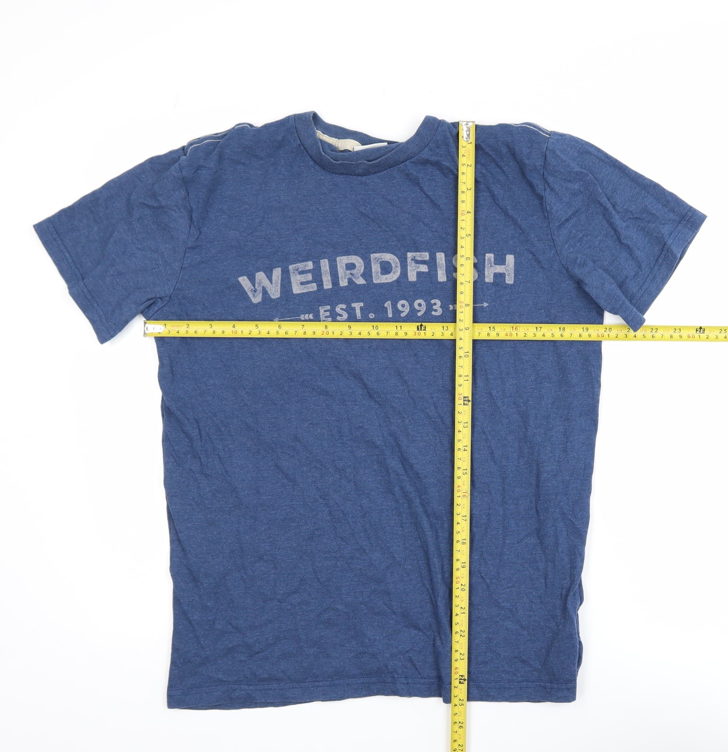 Weird Fish Men's Blue Graphic Cotton Blend T-Shirt Size S