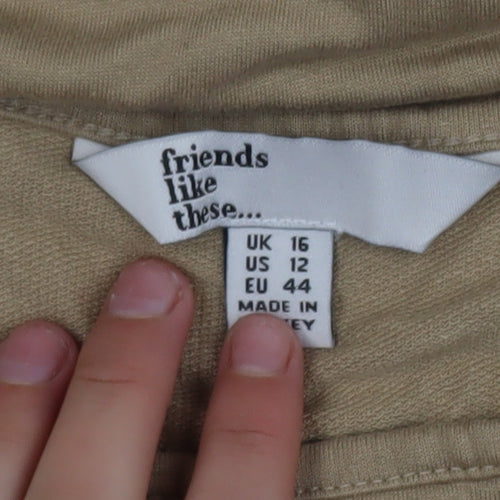 Friends Like These Women’s Beige 3/4 Sleeve Stretch Jersey Top UK 16