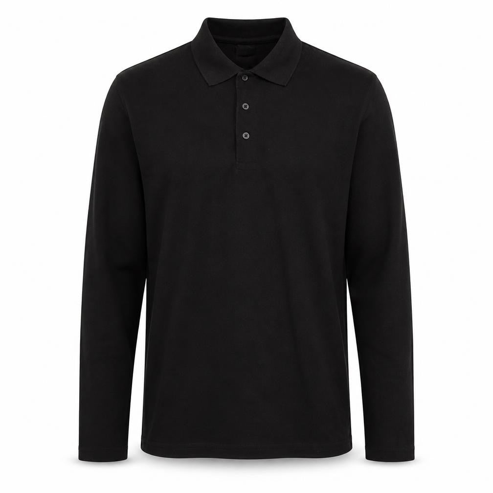 Front view of Regatta Professional Men's Black Long Sleeve Collared Polo Shirt M