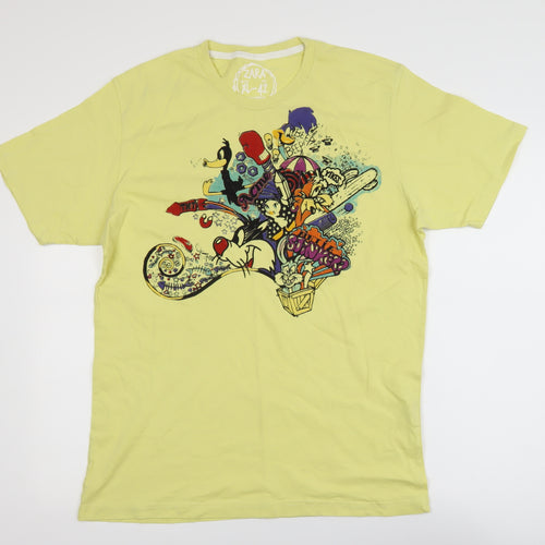 Zara Men Yellow Graphic Cartoon T-Shirt XL Short Sleeve