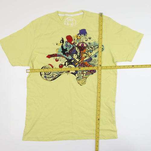 Zara Men Yellow Graphic Cartoon T-Shirt XL Short Sleeve