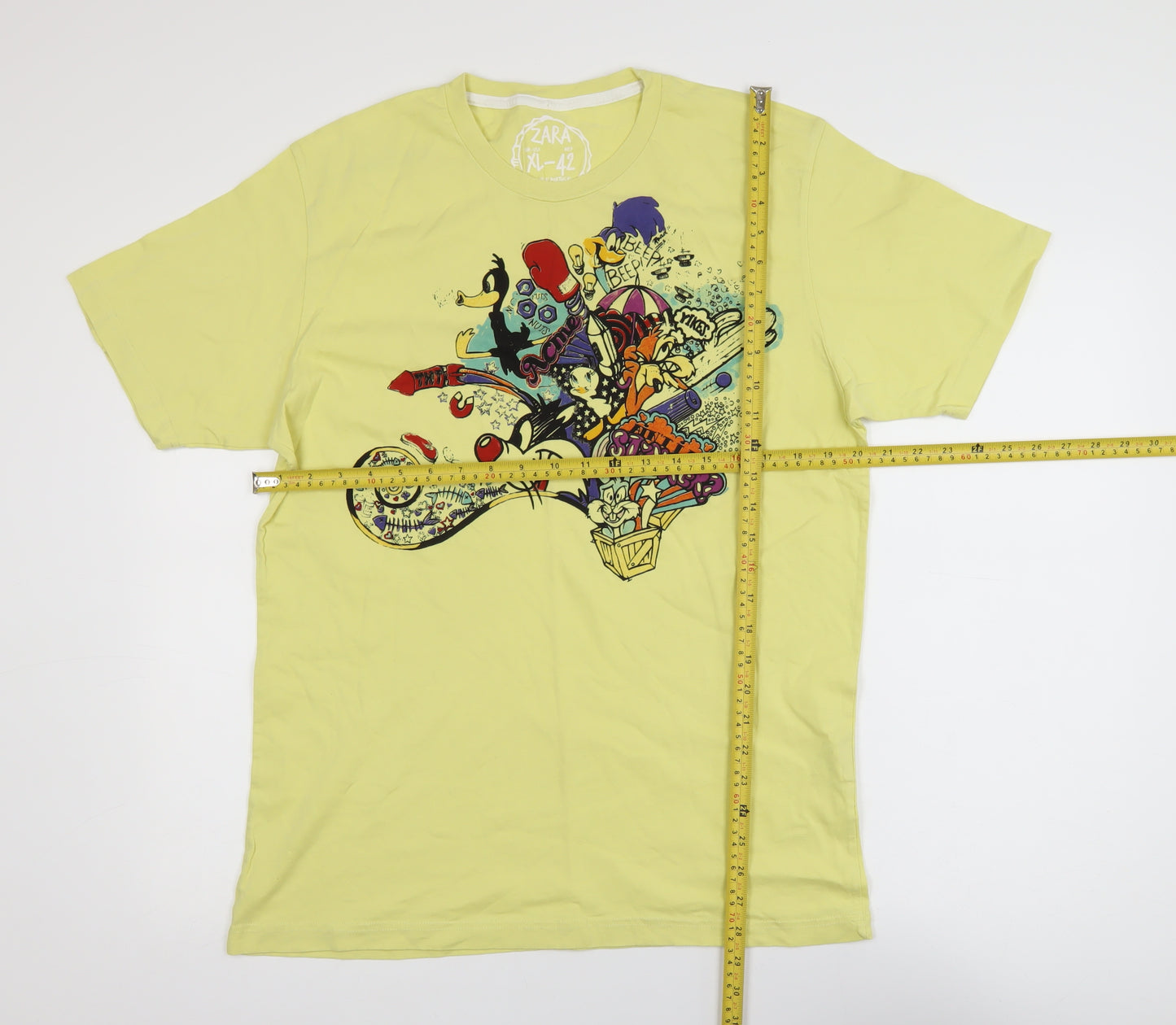 Zara Men Yellow Graphic Cartoon T-Shirt XL Short Sleeve