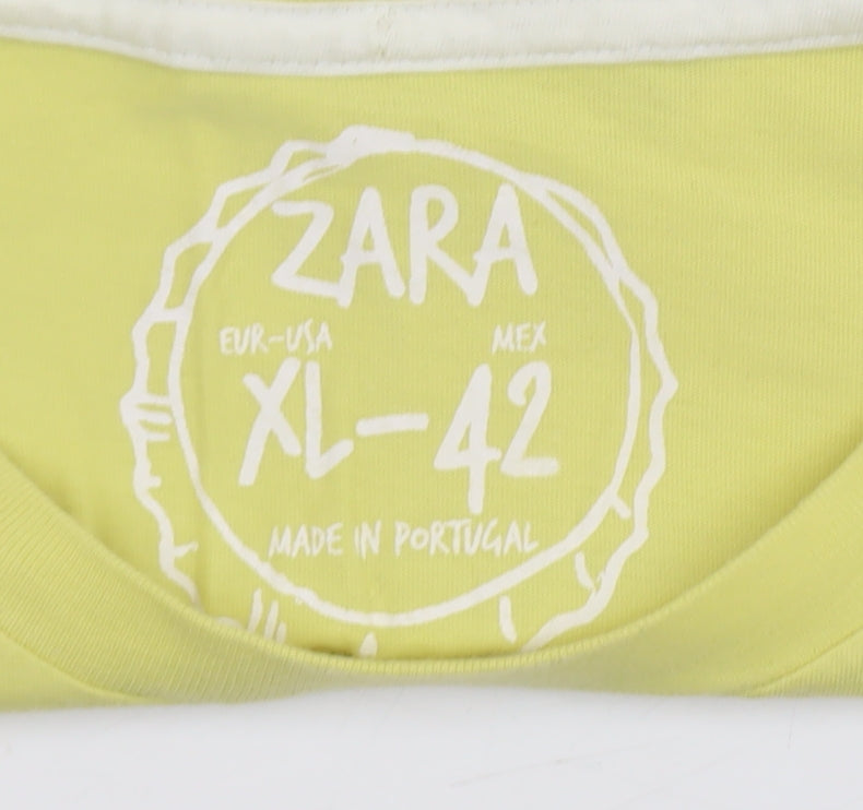 Zara Men Yellow Graphic Cartoon T-Shirt XL Short Sleeve