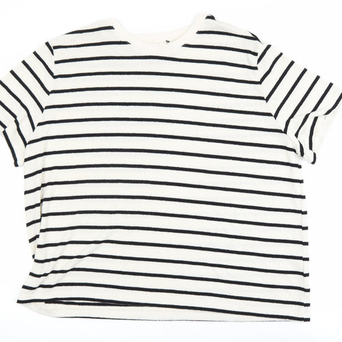 H&M Women’s White Black Striped Short Sleeve Cotton T-Shirt Size 18