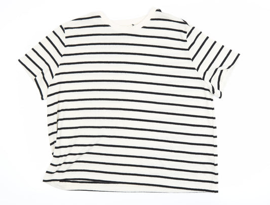 H&M Women’s White Black Striped Short Sleeve Cotton T-Shirt Size 18