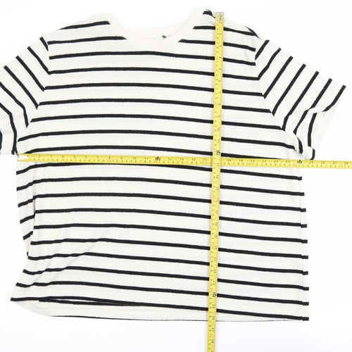 H&M Women’s White Black Striped Short Sleeve Cotton T-Shirt Size 18