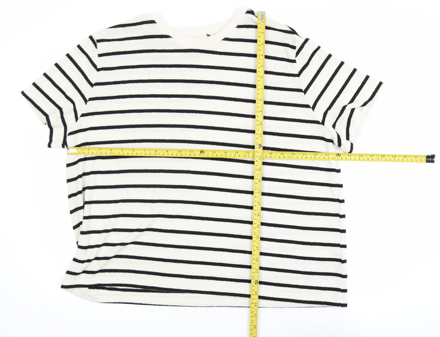 H&M Women’s White Black Striped Short Sleeve Cotton T-Shirt Size 18