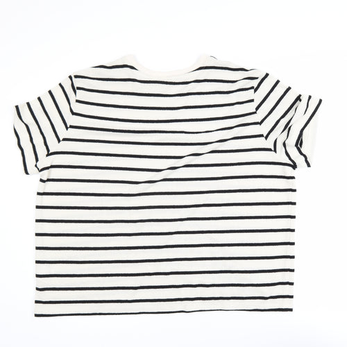 H&M Women’s White Black Striped Short Sleeve Cotton T-Shirt Size 18