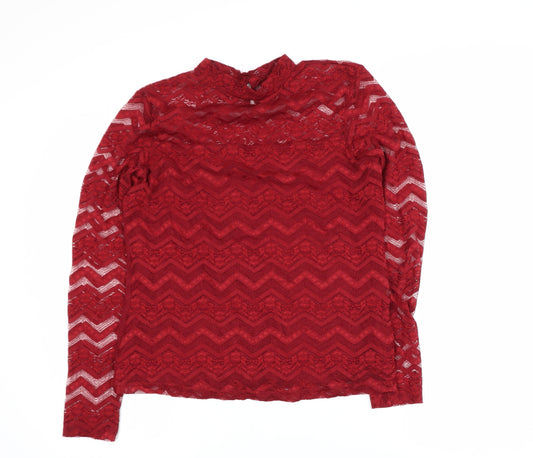 Dorothy Perkins Women's Red Lace Mock Neck Long Sleeve Blouse UK 16