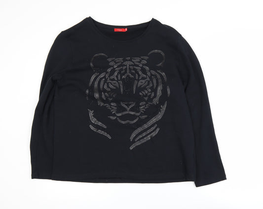 Tissaia Womens Black Tiger Graphic Pullover Sweatshirt Size 14