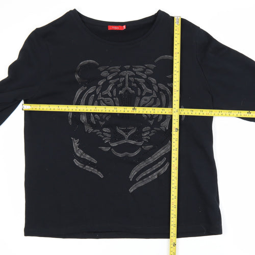Tissaia Womens Black Tiger Graphic Pullover Sweatshirt Size 14