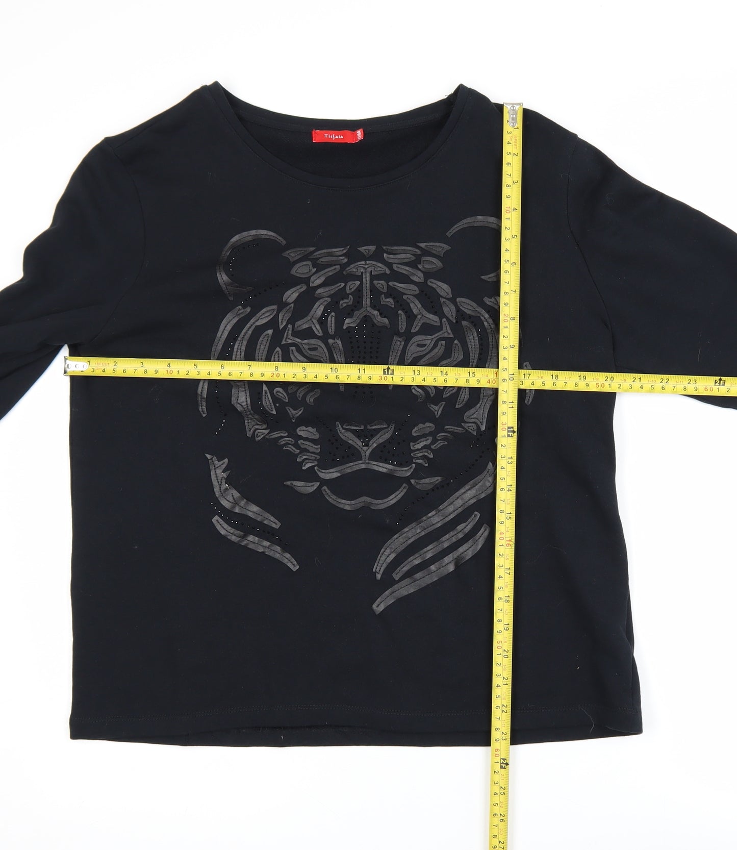 Tissaia Womens Black Tiger Graphic Pullover Sweatshirt Size 14