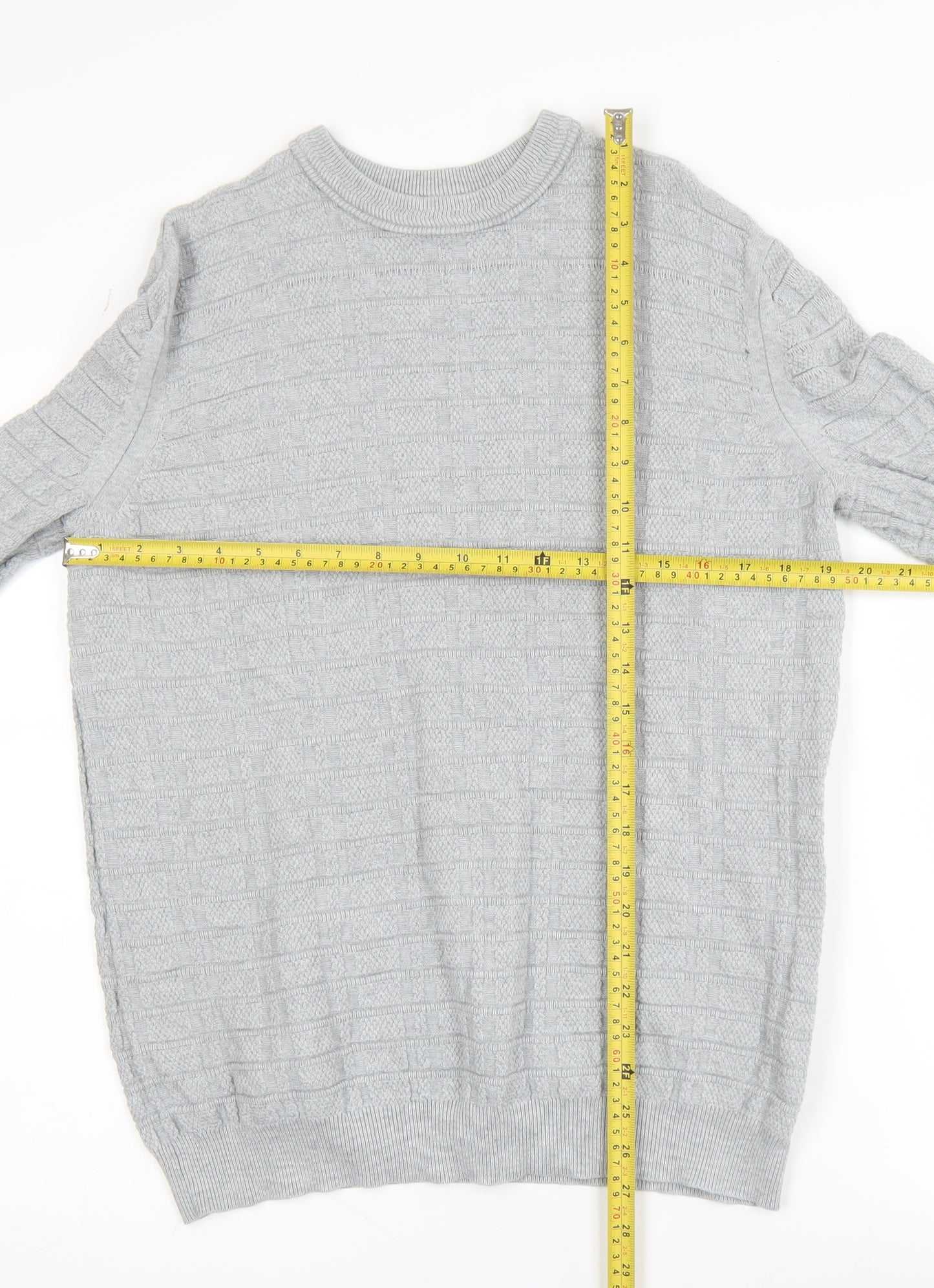 Nigel Hall Mens Grey Cotton Knit Crew Neck Jumper M