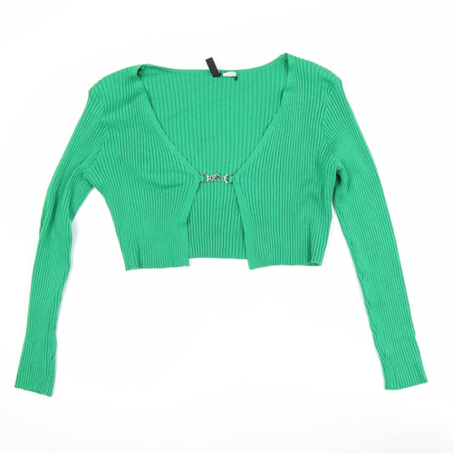H&M Divided Green V-Neck Ribbed Knit Cropped Cardigan Women’s Size 12