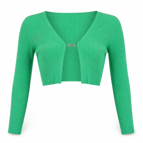 H&M Divided Green V-Neck Ribbed Knit Cropped Cardigan Women’s Size 12