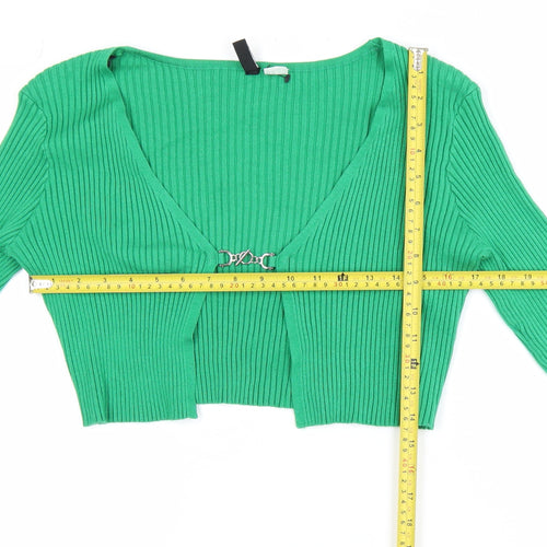 H&M Divided Green V-Neck Ribbed Knit Cropped Cardigan Women’s Size 12
