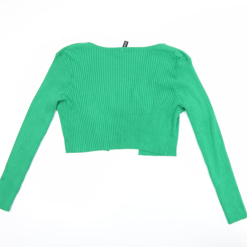 H&M Divided Green V-Neck Ribbed Knit Cropped Cardigan Women’s Size 12
