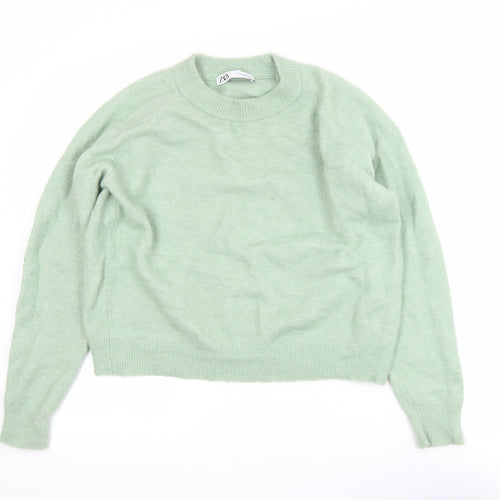 Zara Womens Green Alpaca Wool Blend Crew Neck Pullover Jumper Size 12