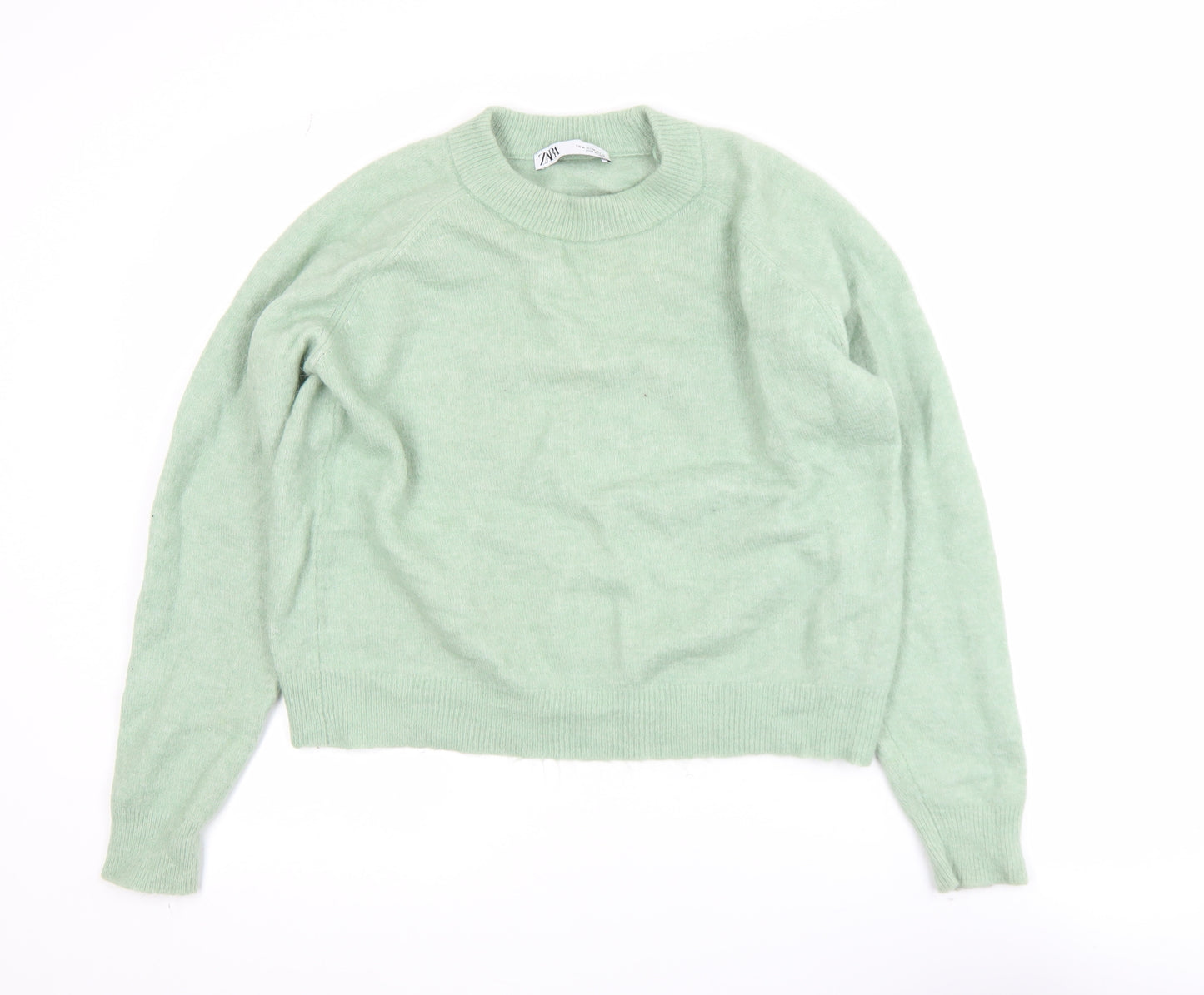 Zara Womens Green Alpaca Wool Blend Crew Neck Pullover Jumper Size 12