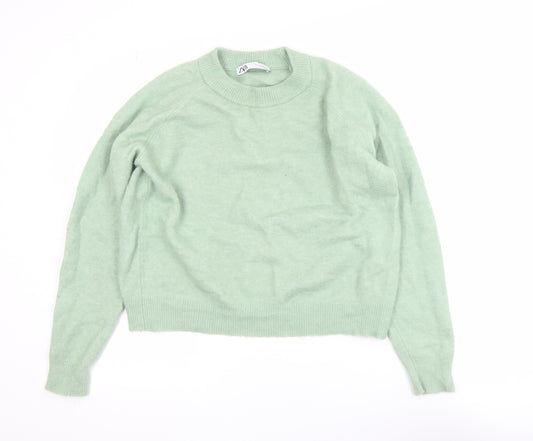 Zara Womens Green Alpaca Wool Blend Crew Neck Pullover Jumper Size 12