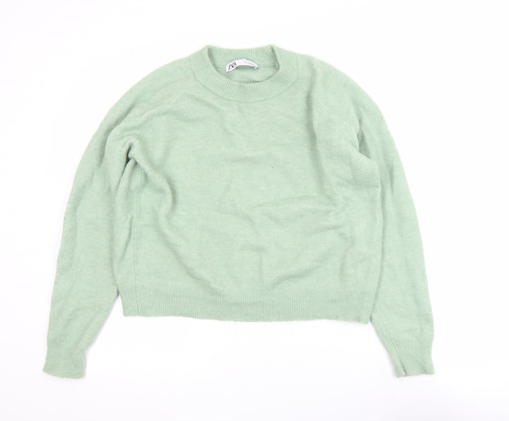 Zara Womens Green Alpaca Wool Blend Crew Neck Pullover Jumper Size 12