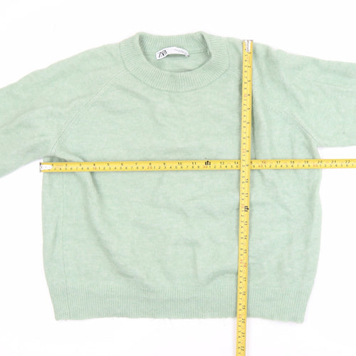 Zara Womens Green Alpaca Wool Blend Crew Neck Pullover Jumper Size 12