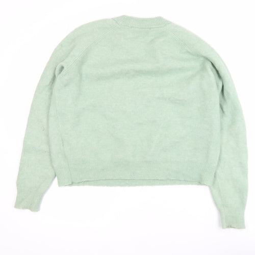 Zara Womens Green Alpaca Wool Blend Crew Neck Pullover Jumper Size 12