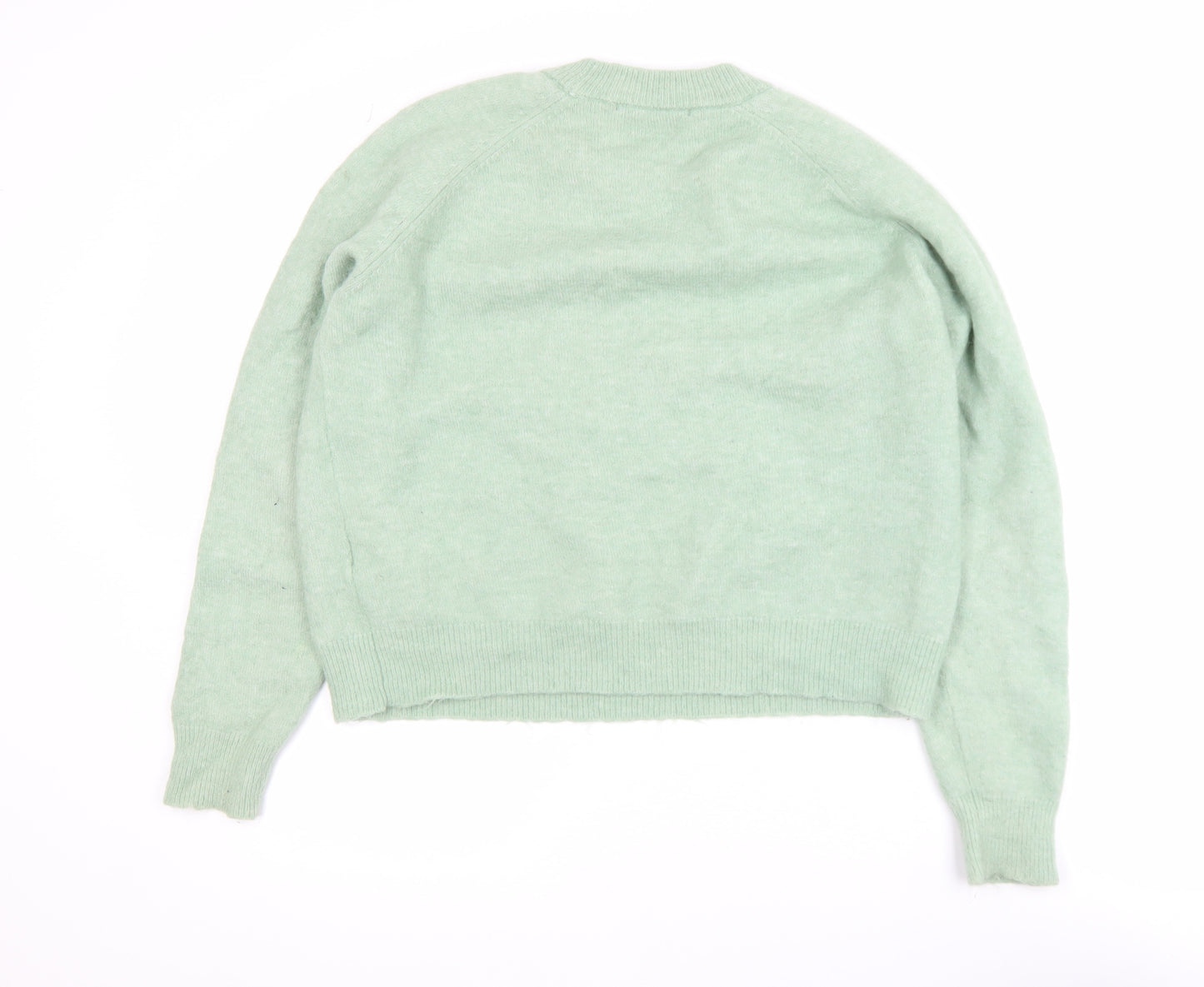 Zara Womens Green Alpaca Wool Blend Crew Neck Pullover Jumper Size 12