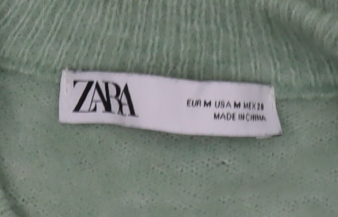 Zara Womens Green Alpaca Wool Blend Crew Neck Pullover Jumper Size 12