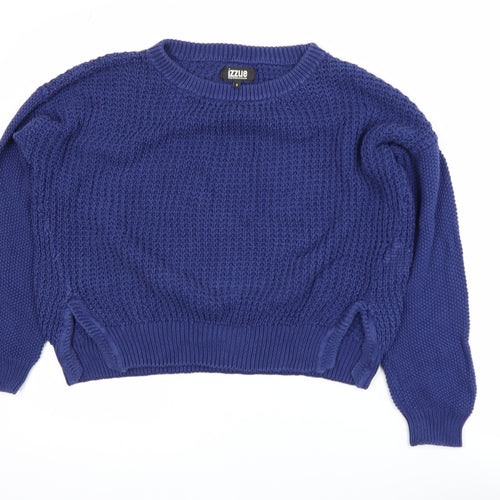 izzue Women's Blue Cotton Chunky Knit Crew Neck Jumper Size S