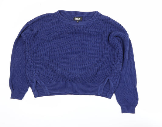 izzue Women's Blue Cotton Chunky Knit Crew Neck Jumper Size S
