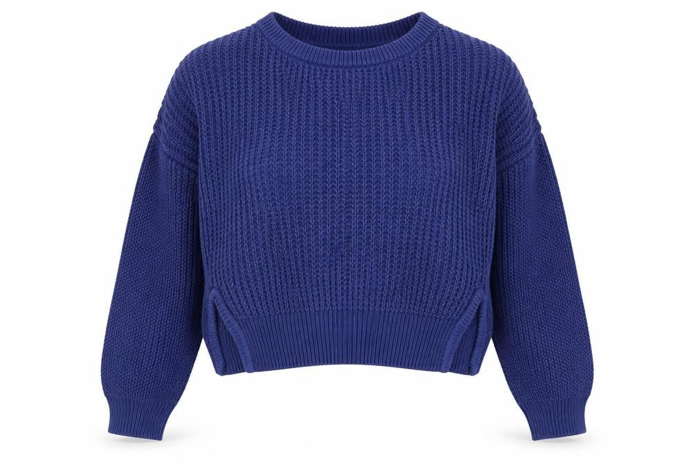 izzue Women's Blue Cotton Chunky Knit Crew Neck Jumper Size S