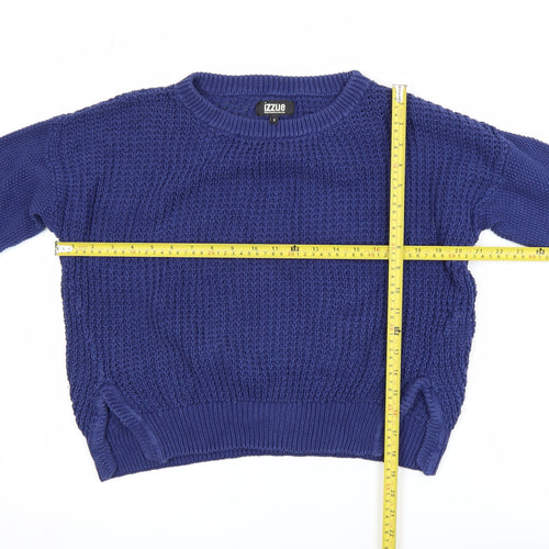 izzue Women's Blue Cotton Chunky Knit Crew Neck Jumper Size S