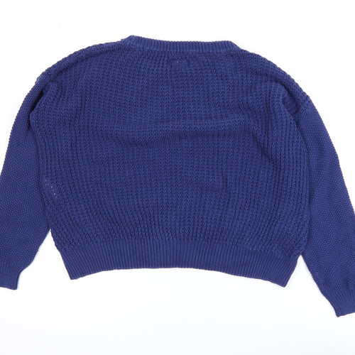 izzue Women's Blue Cotton Chunky Knit Crew Neck Jumper Size S