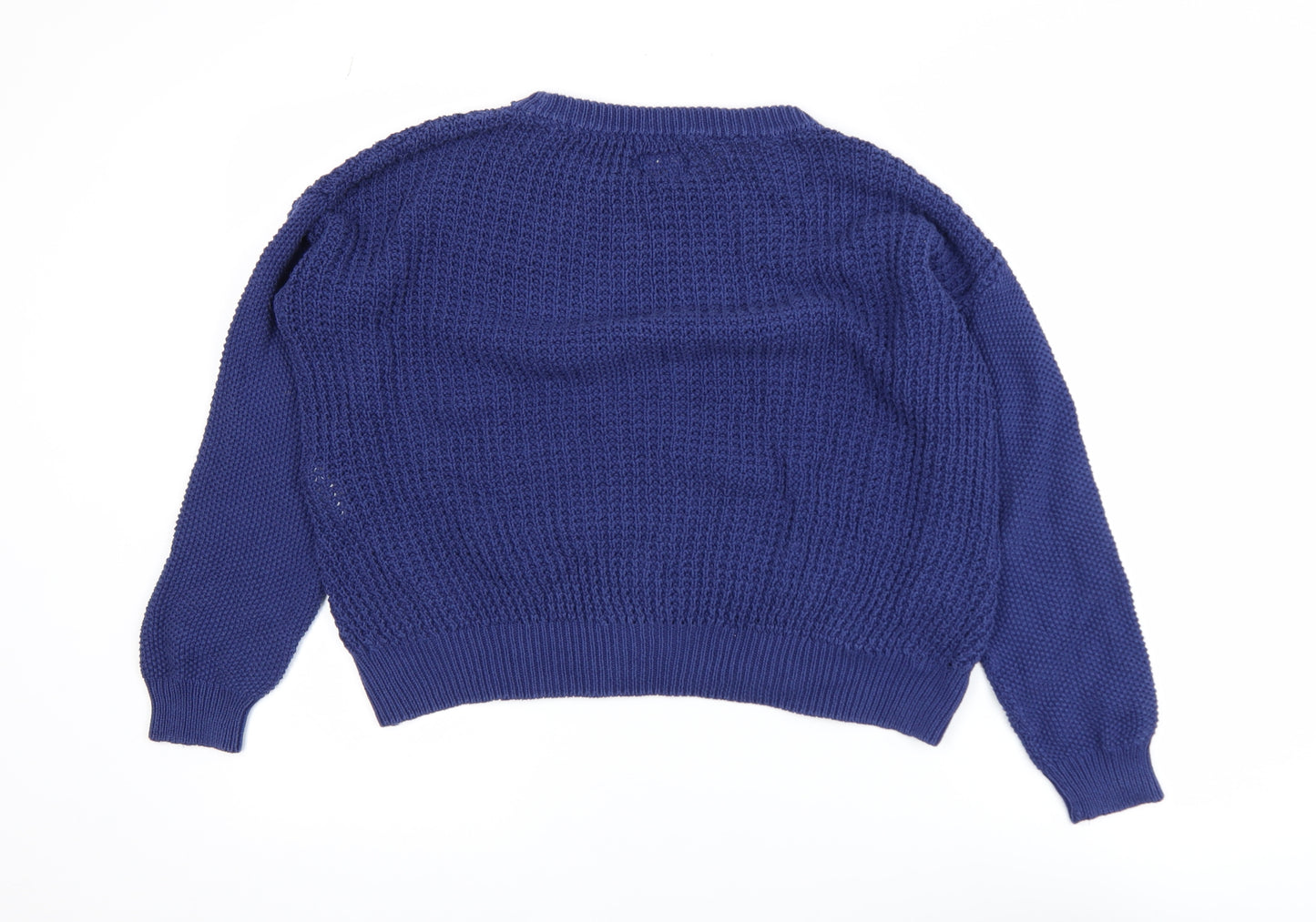 izzue Women's Blue Cotton Chunky Knit Crew Neck Jumper Size S