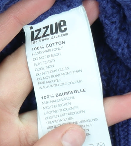 izzue Women's Blue Cotton Chunky Knit Crew Neck Jumper Size S