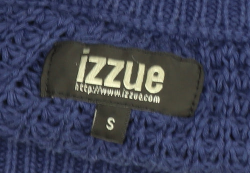 izzue Women's Blue Cotton Chunky Knit Crew Neck Jumper Size S